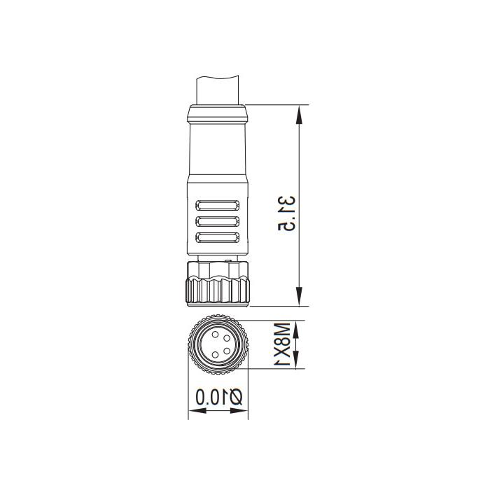 M8 4-PIN, straight female, LED light, single-end precast PUR flexible cable, black sheathing, 63S601-XXX