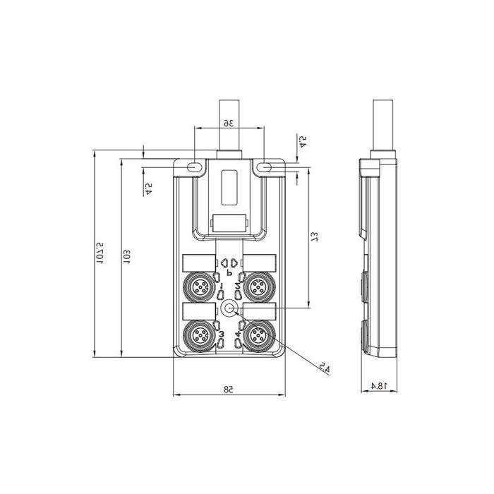 M12 junction box, single channel, Without LED, 4-port integrated, PVC non-flexible cable, grey sheathed, 24W421-XXX