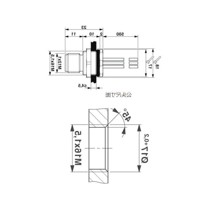 M12 5Pin, straight male head, flange socket, plate mounting, pre-cast UL electronic wire, 64SC01-XXX