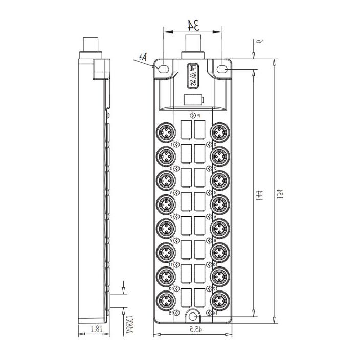 M8 junction box, single channel, PNP, 16-port all-in-one, LED, PVC non-flexible cable, gray sheathing, 23PA61-XXX