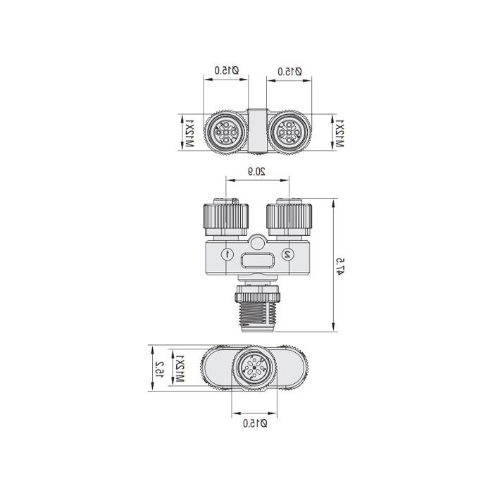 M12 4Pin Male /2M12 4Pin female, Y-connector, 644442