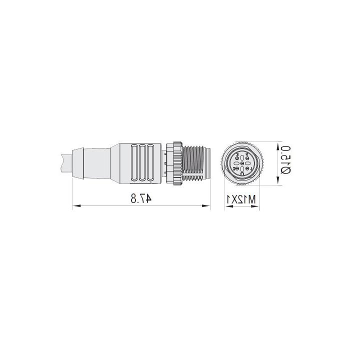 M12 5Pin, male straight, single-end precast cable, PUR material, orange sheath, 64T073-XXX