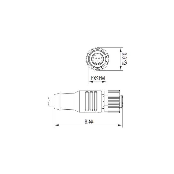 M12 12Pin, straight female, single-end precast PVC non-flexible cable, gray sheathing, 64S473-XXX